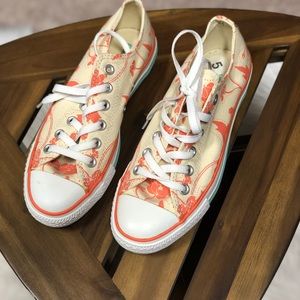Cream and coral Converse with teal trim